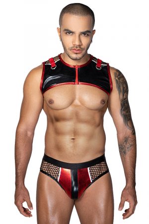Ensemble sexy pour homme deux pièces rouge et noir - J Lingerie