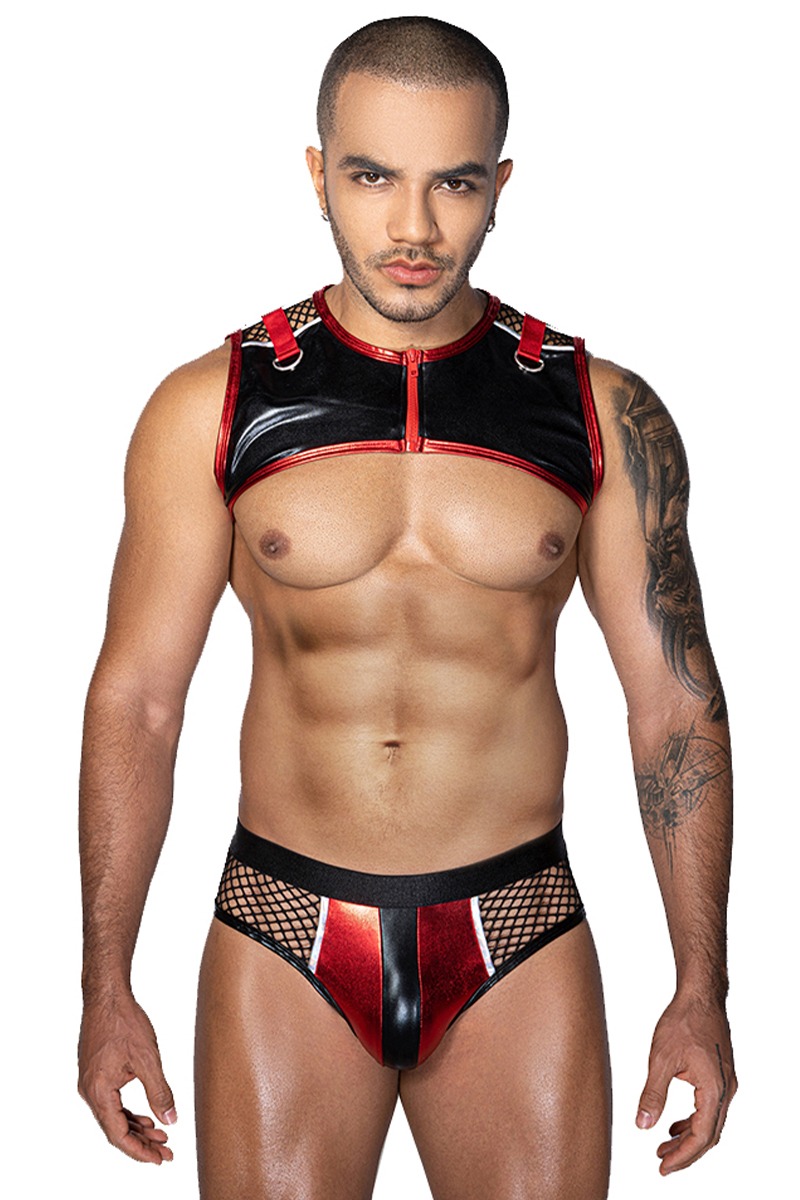 Ensemble sexy pour homme deux pièces rouge et noir - J Lingerie