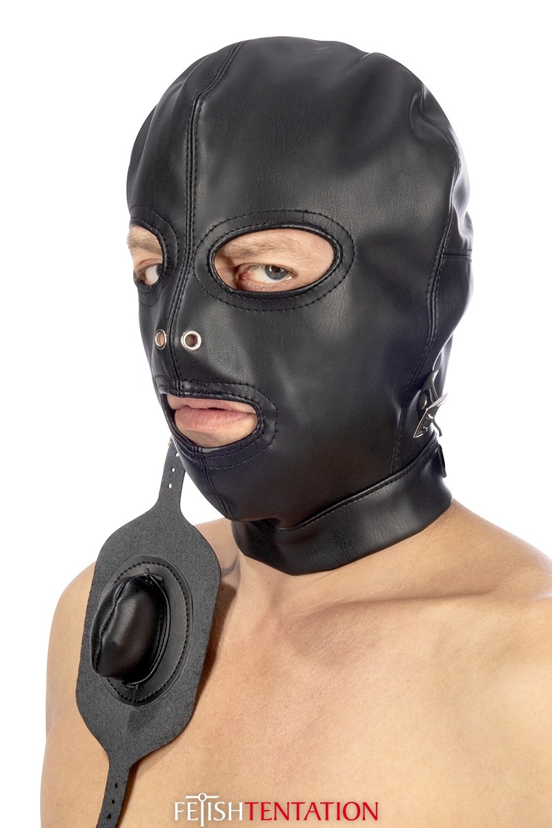 Cagoule BDSM simili cuir avec baillon amovible - Fetish Tentation – Image 2